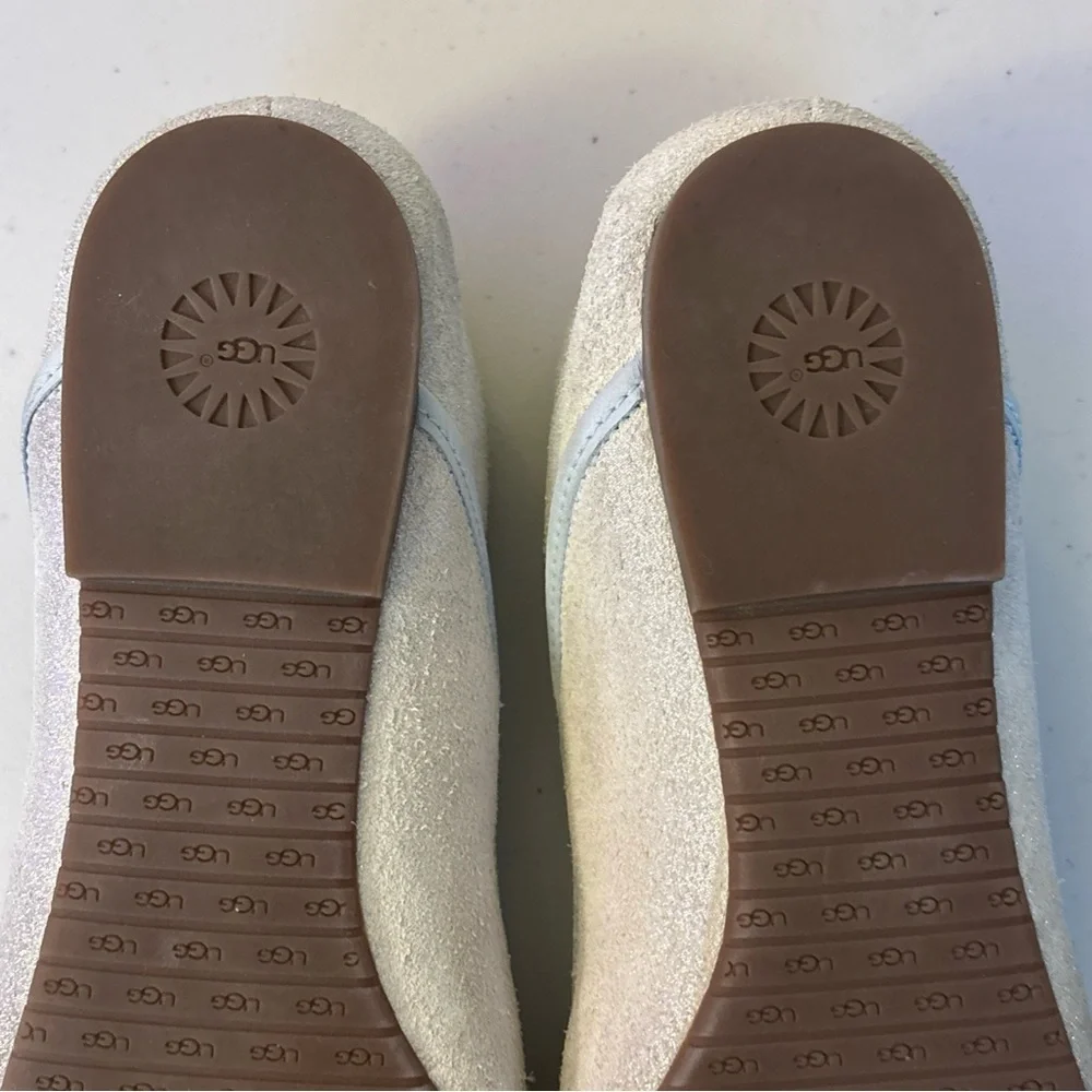 UGG  flat shoes women ballet light blue shine leather Sz# 9.5 NWOT